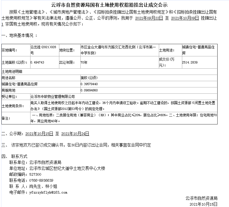 浮市自然資源局國有土地使用權招拍掛出讓成交公示（云出桂〔2021〕028號）.png