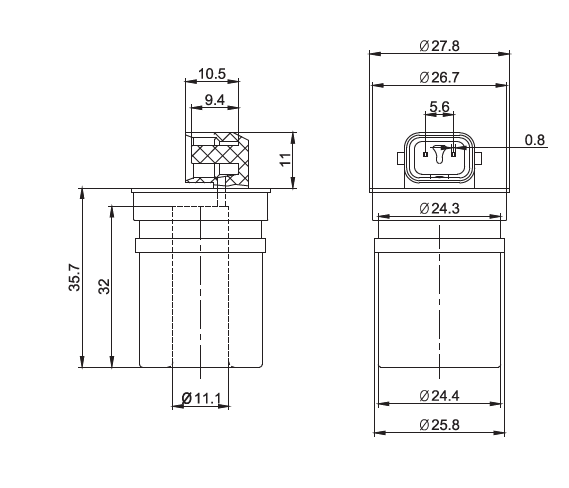 熱塑性塑封類(lèi)接插式制冷用電磁閥線(xiàn)圈結(jié)構(gòu)尺寸圖